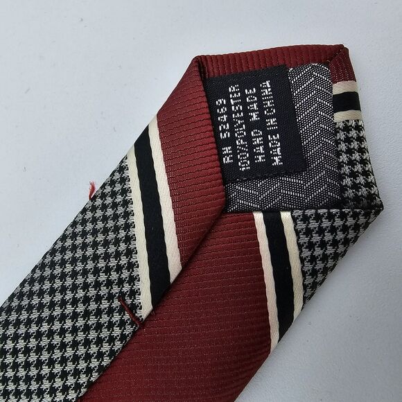 Necktie Mens Vintage George designer size 56" x 3.5", Red Grey Striped - Picture 6 of 7